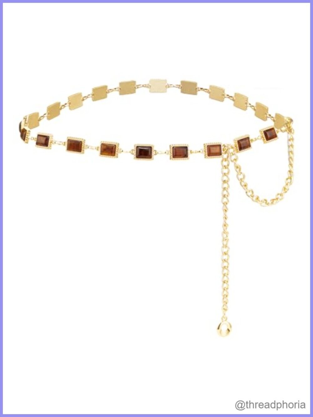Metal Chain Belt with Amber Gemstone Inlays Gold-Tone Western Style